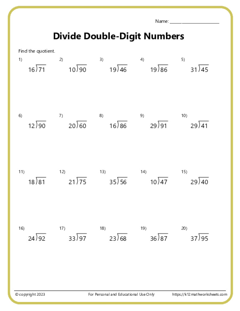 Double Digit Division Worksheets