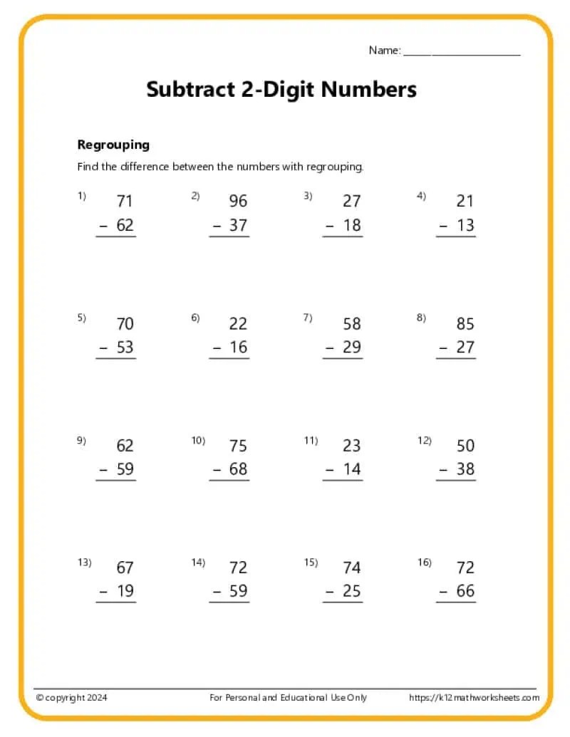 2nd Grade Subtraction Worksheets