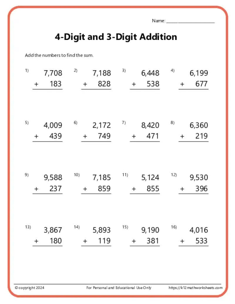 3rd Grade Addition Worksheets