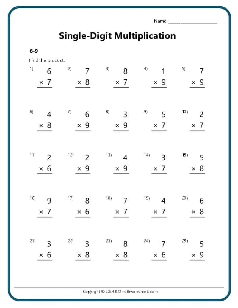 Single-Digit Multiplication Worksheets