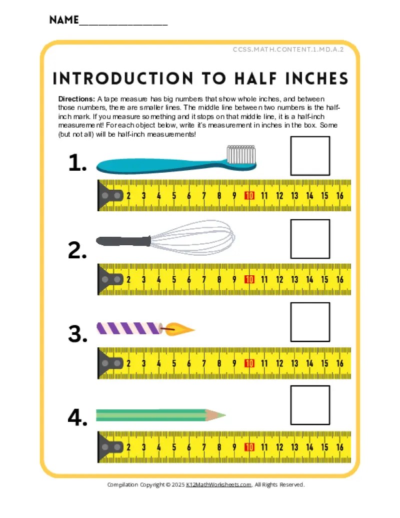 Printable Reading a Tape Measure Worksheets