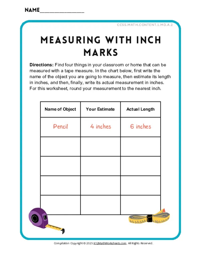 Printable Reading a Tape Measure Worksheets
