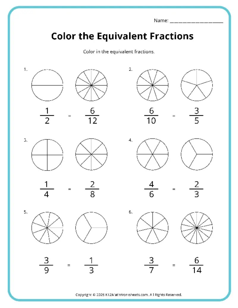 Equivalent Fractions Worksheets - K12 Math Worksheets