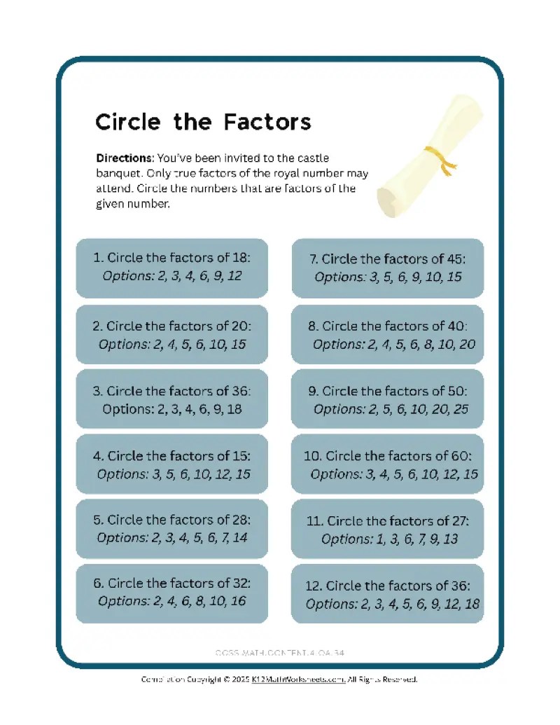 4th Grade Factors and Multiples - K12 Math Worksheets