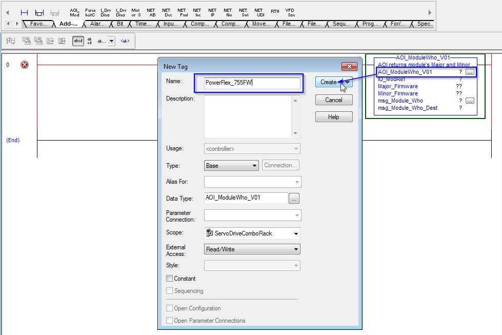 Creating The Tag Name in Studio 5000 Online PLC Support