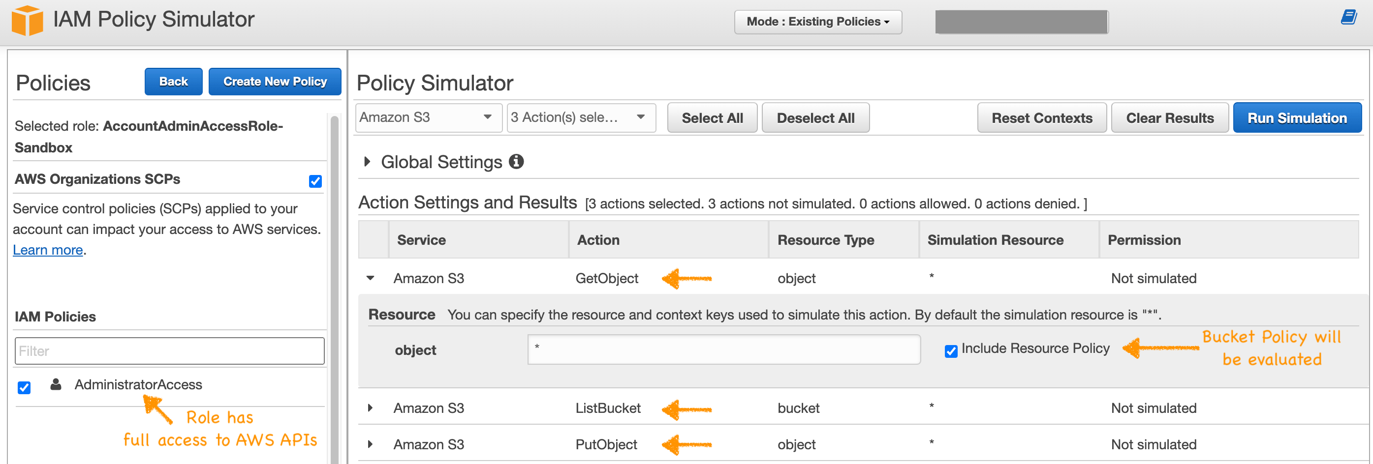 Test S3 bucket policy using IAM simulator k9 Security