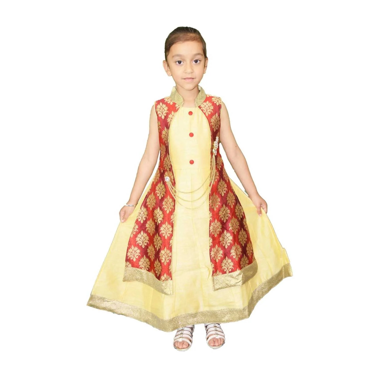 Kid Girls Gold Anarkali Frock Suit Indian Dress » Kacery