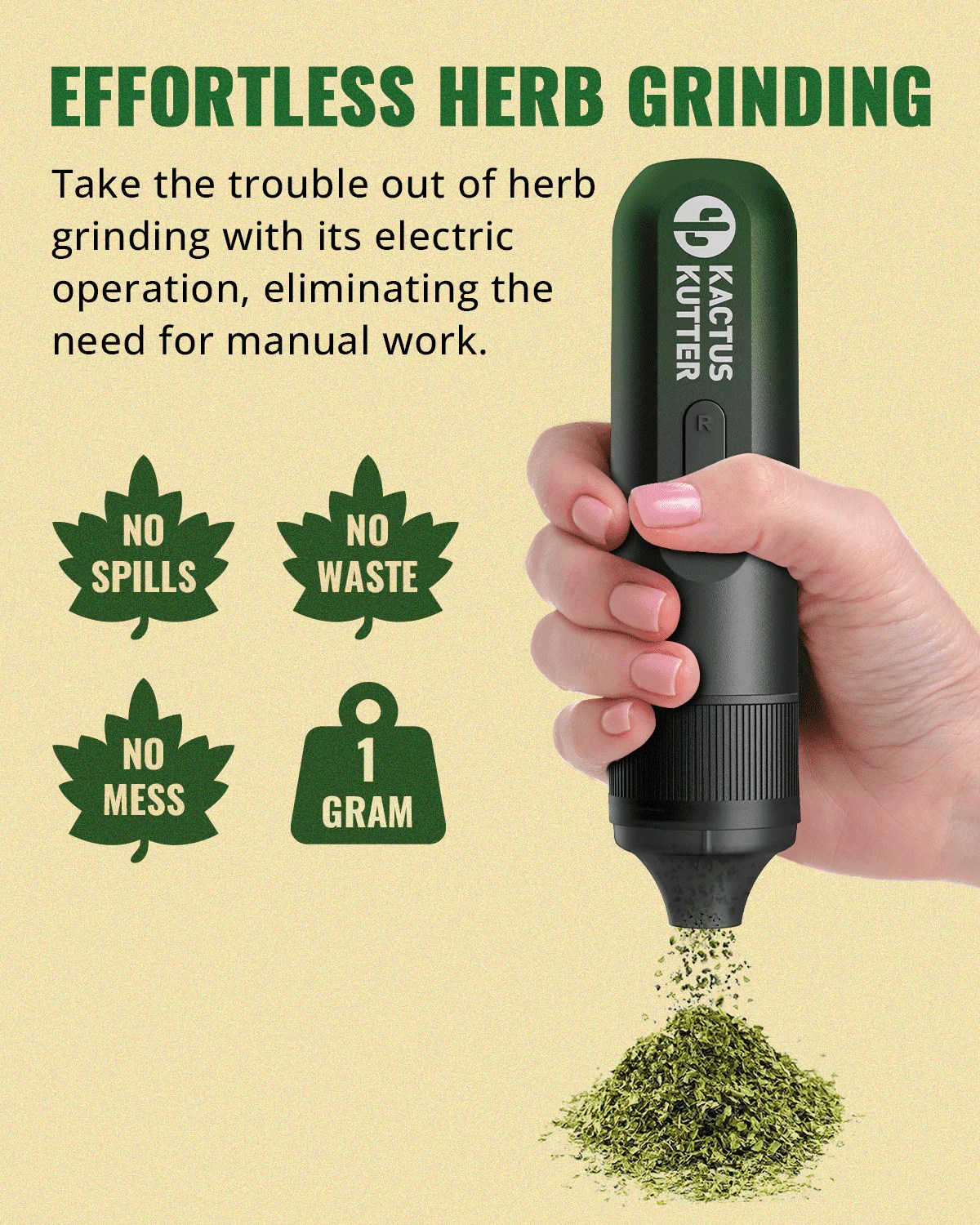 KactusKutter K1 Electric Herb Grinder Battery Powered Automatic Portab