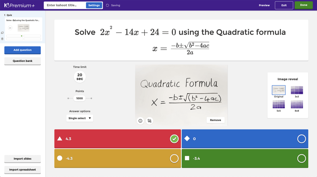 Math symbols in Kahoot! Build equations and formulas