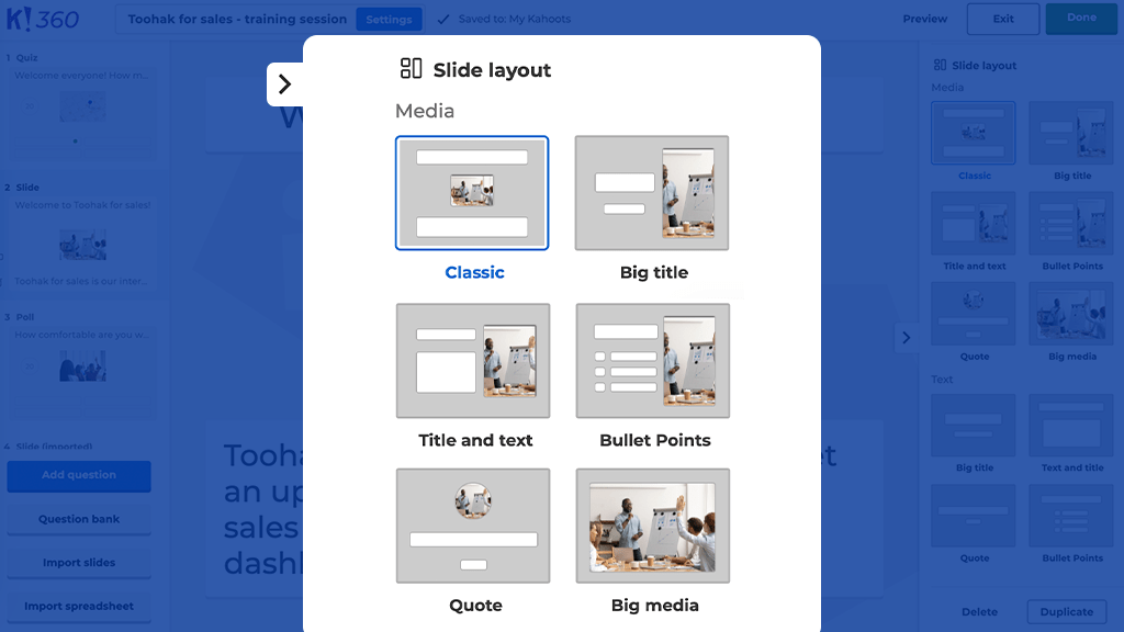 New slide layouts in Kahoot! for business