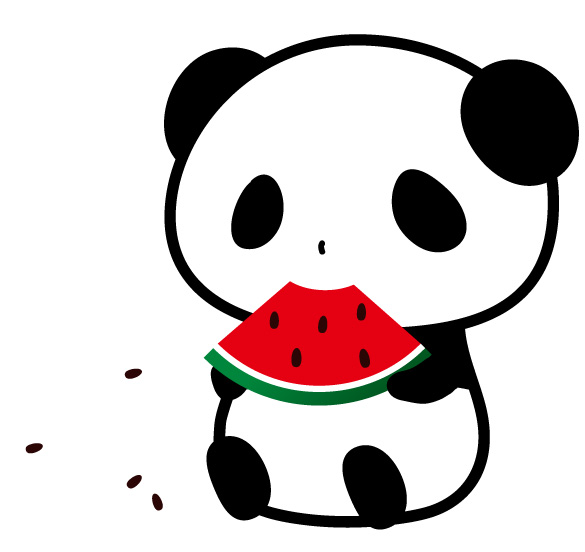 無料イラスト パンダ・うさぎ・猫夏の風景 スイカの種をとばすパンダのイラスト | パンダ・動物かわいいフリーイラスト