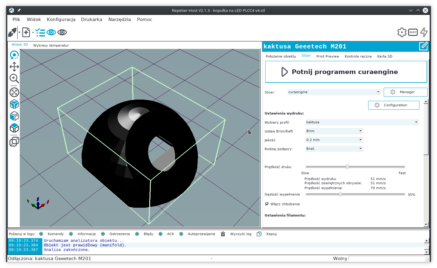 Geeetech I3 M201 + RepetierHost +Debian testing o kaktusie