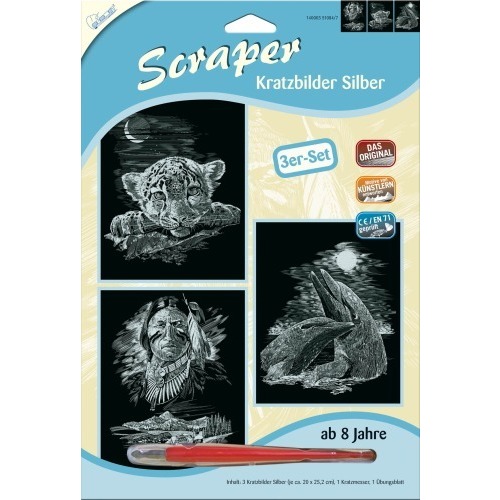 Kratzbild 3er Set Silberfarben Fantasie 20x25 cm