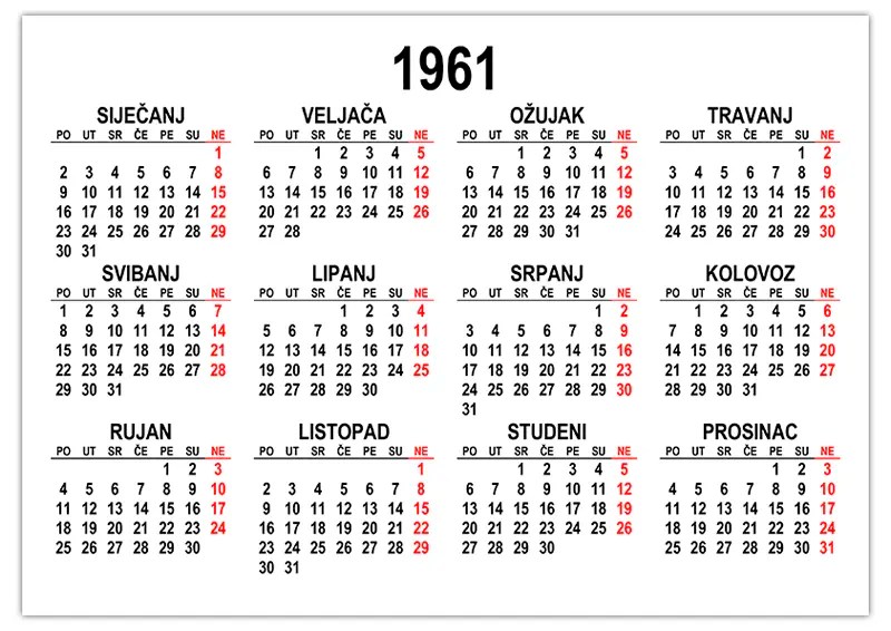 Kalendar 1961 kalendari.su