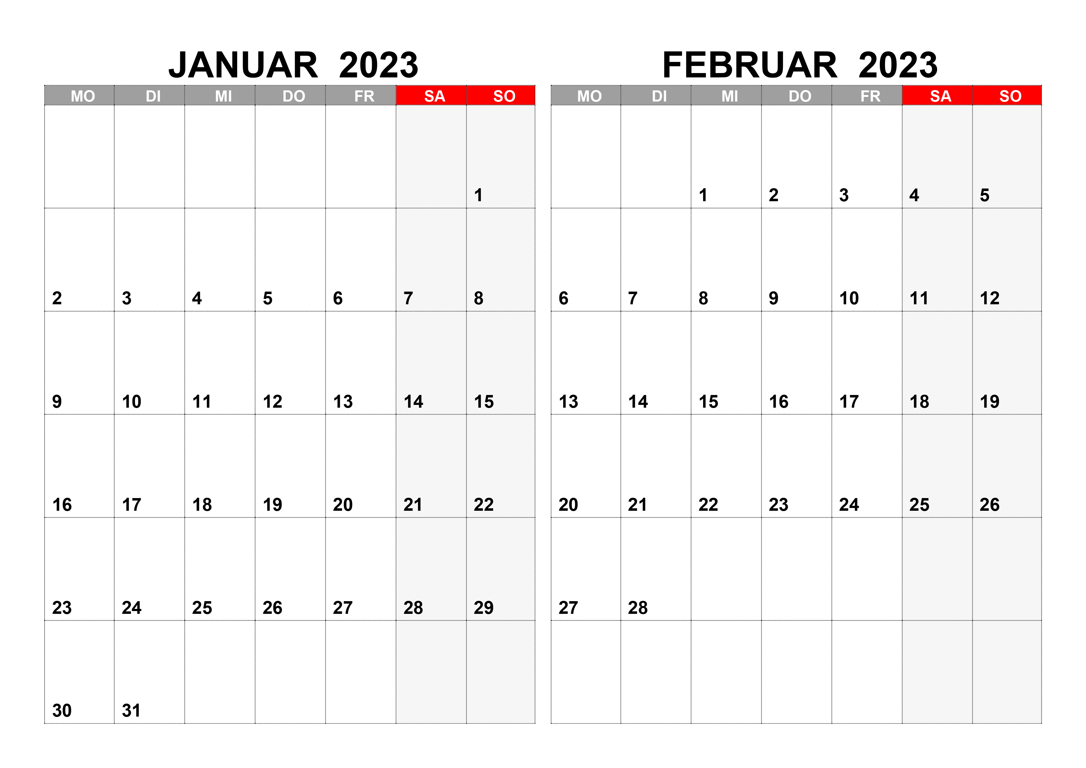 Kalender Januar Und Februar 2023 Kalender Für Januar, Februar 2023 – Kalender.su