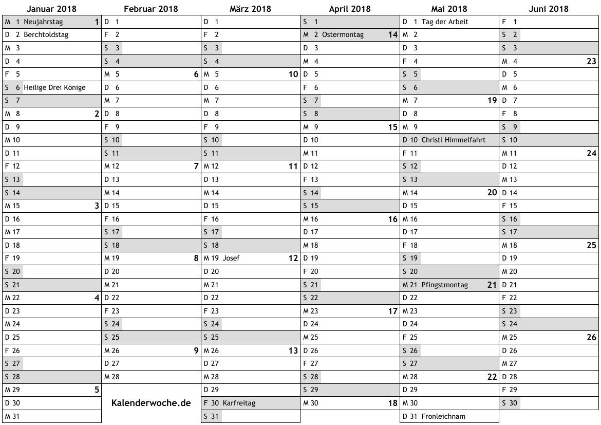 Kalender 2018 mit Kalenderwochen und Feiertagen in Schweiz … online wochenkalender mit kw