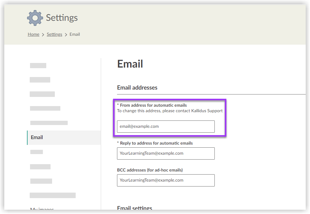 Learn View and amend the default 'send from' and 'reply to' email