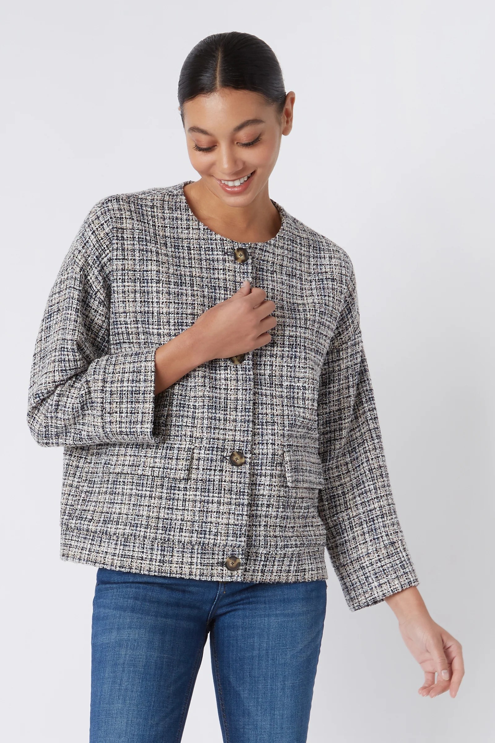 Womens Grey Tweed Blazer