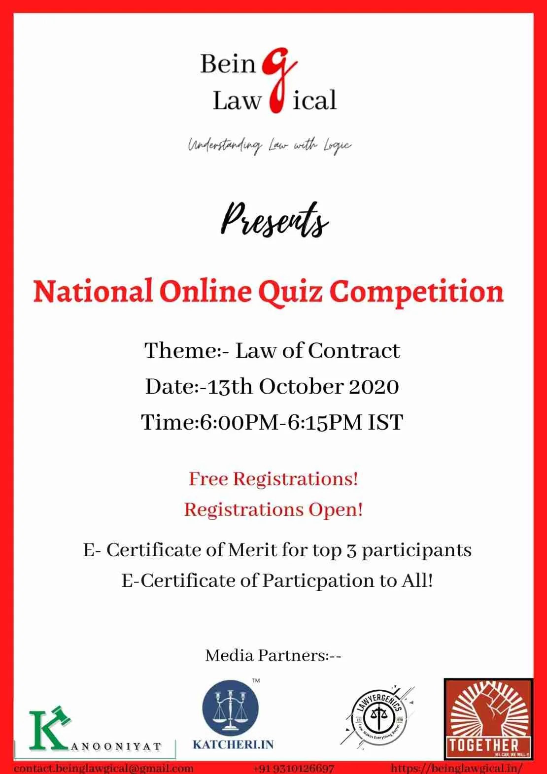 National Online Quiz Competition By Being Lawgical Register By 12th