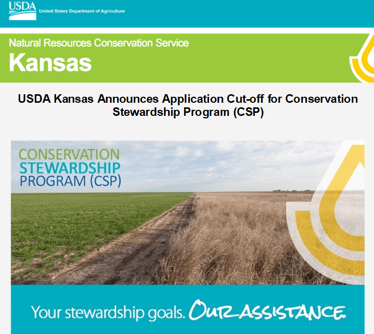USDA Kansas Announces Application Cutoff for Conservation Stewardship
