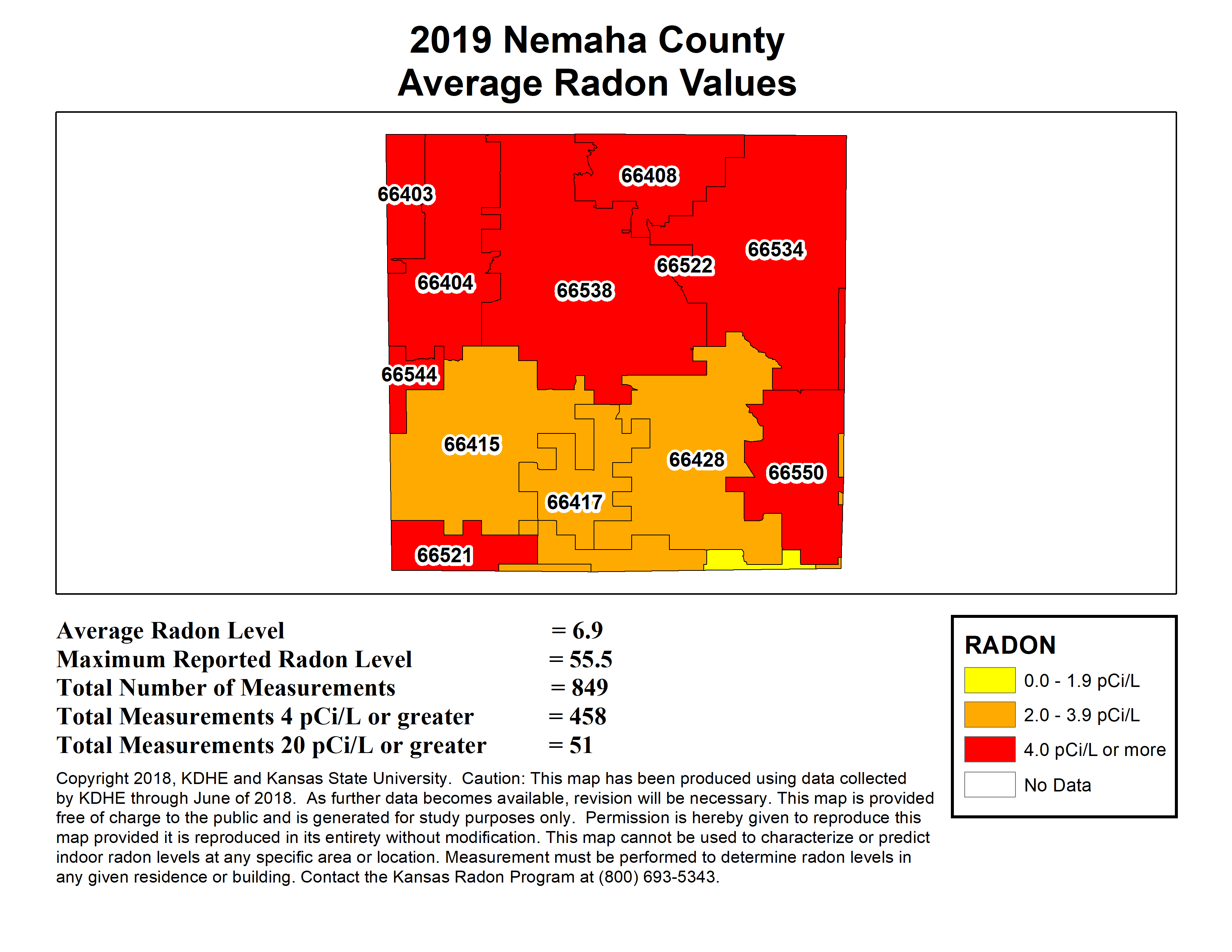 Radon Risk By Zip Code County Map Kansas Radon Program