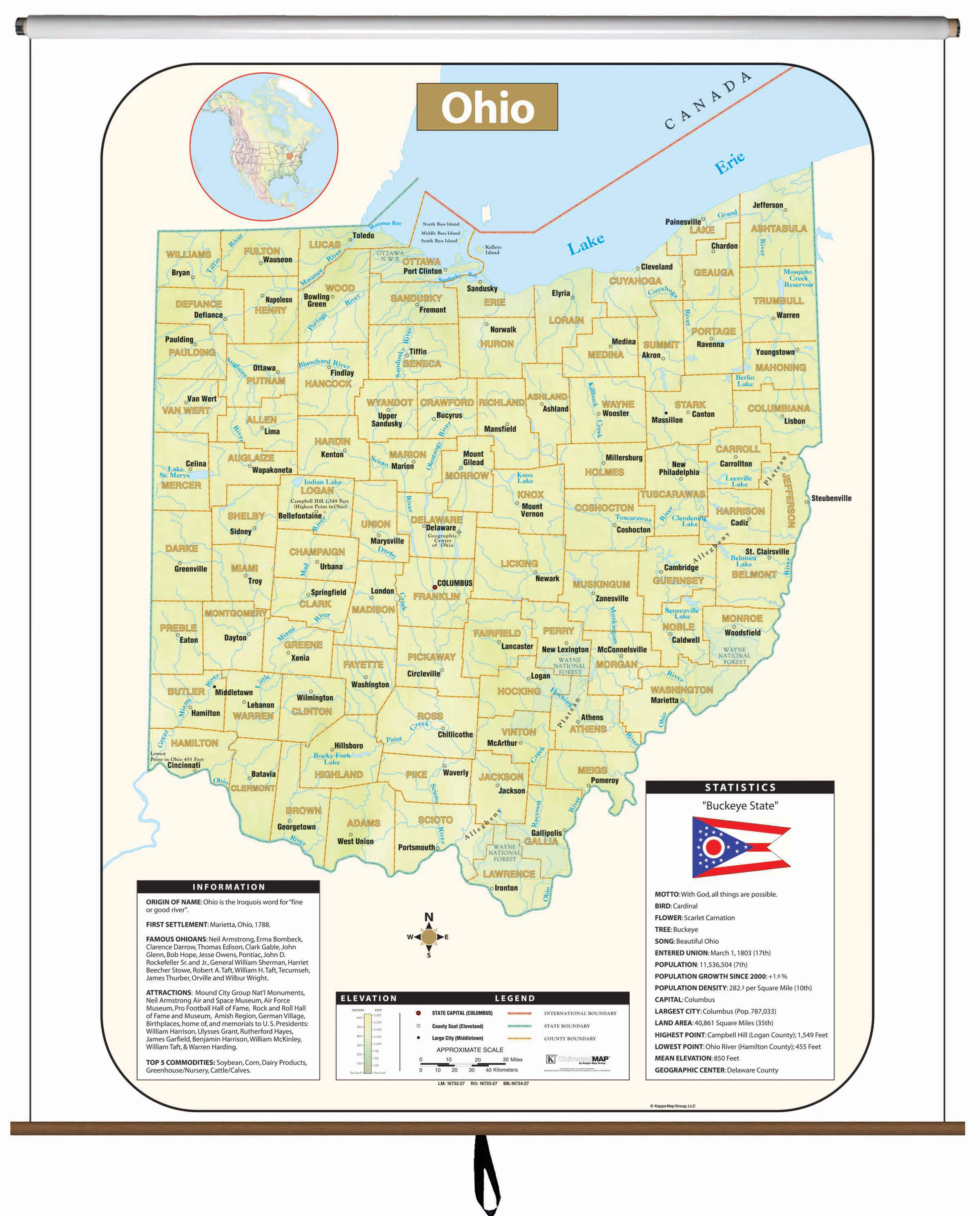 Large Map Of Ohio Ohio Large Scale Shaded Relief Wall Map – Kappa Map Group