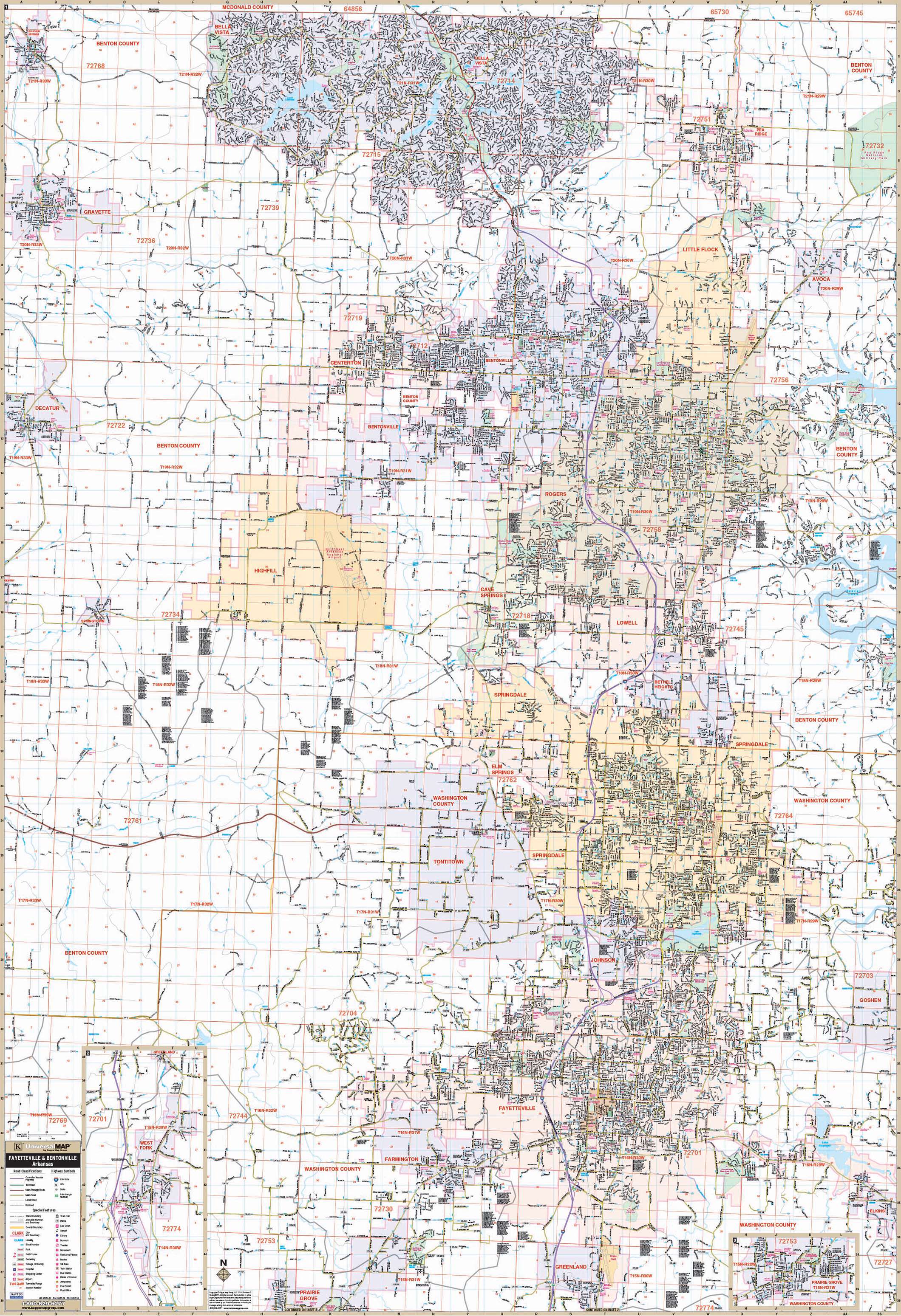 Bentonville Zip Code Map Fayetteville & Bentonville, Ar Wall Map – Kappa Map Group