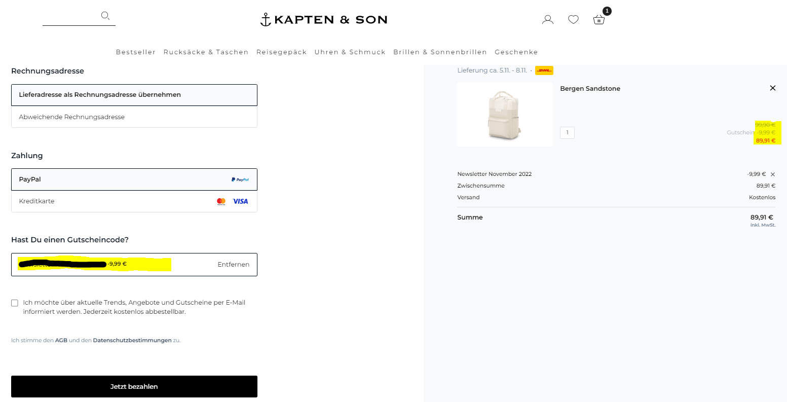 Wo kann ich den Rabattcode einlösen? Kapten & Son