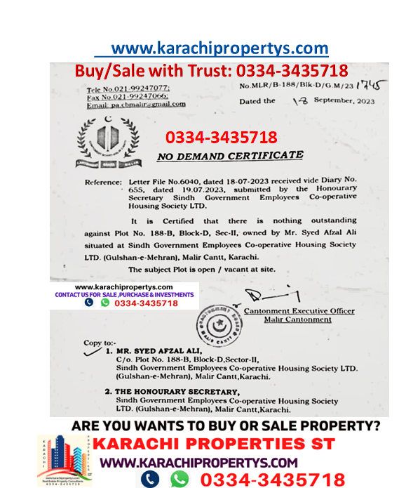 Gulshan e Mehran NDC NOC SINDH GOVT EMPLOYEES CO OPERATIVE HOUSING