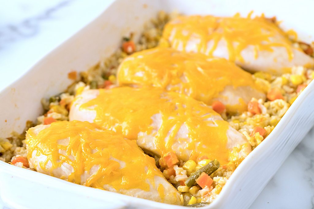 Cheesy Chicken and Rice Bake Easy Dinner Recipe Kara Creates