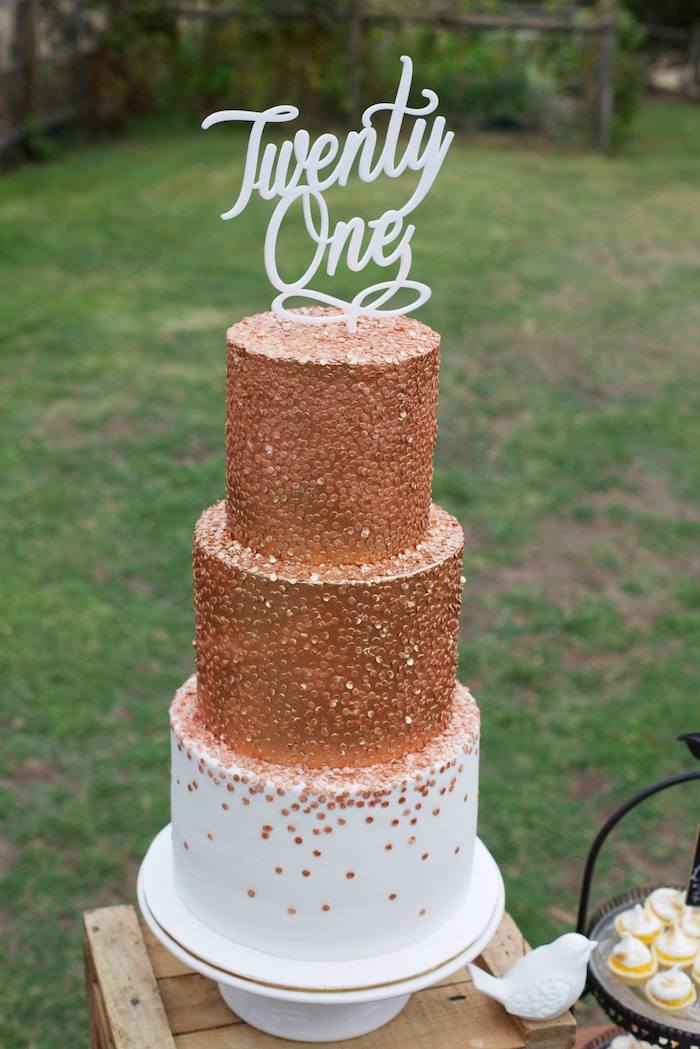 Kara's Party Ideas Rustic Gold and Bronze 21st Birthday Party via Kara
