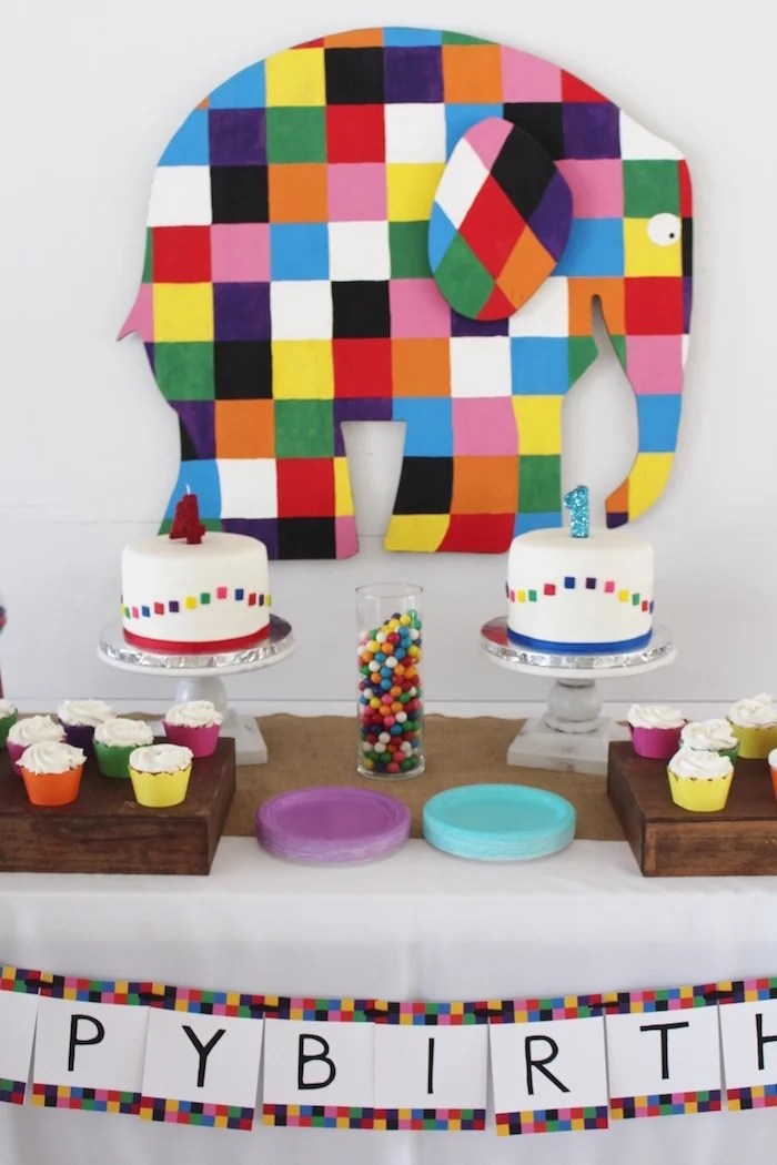 Kara's Party Ideas Rainbow Patchwork "Elmer the Elephant" Inspired