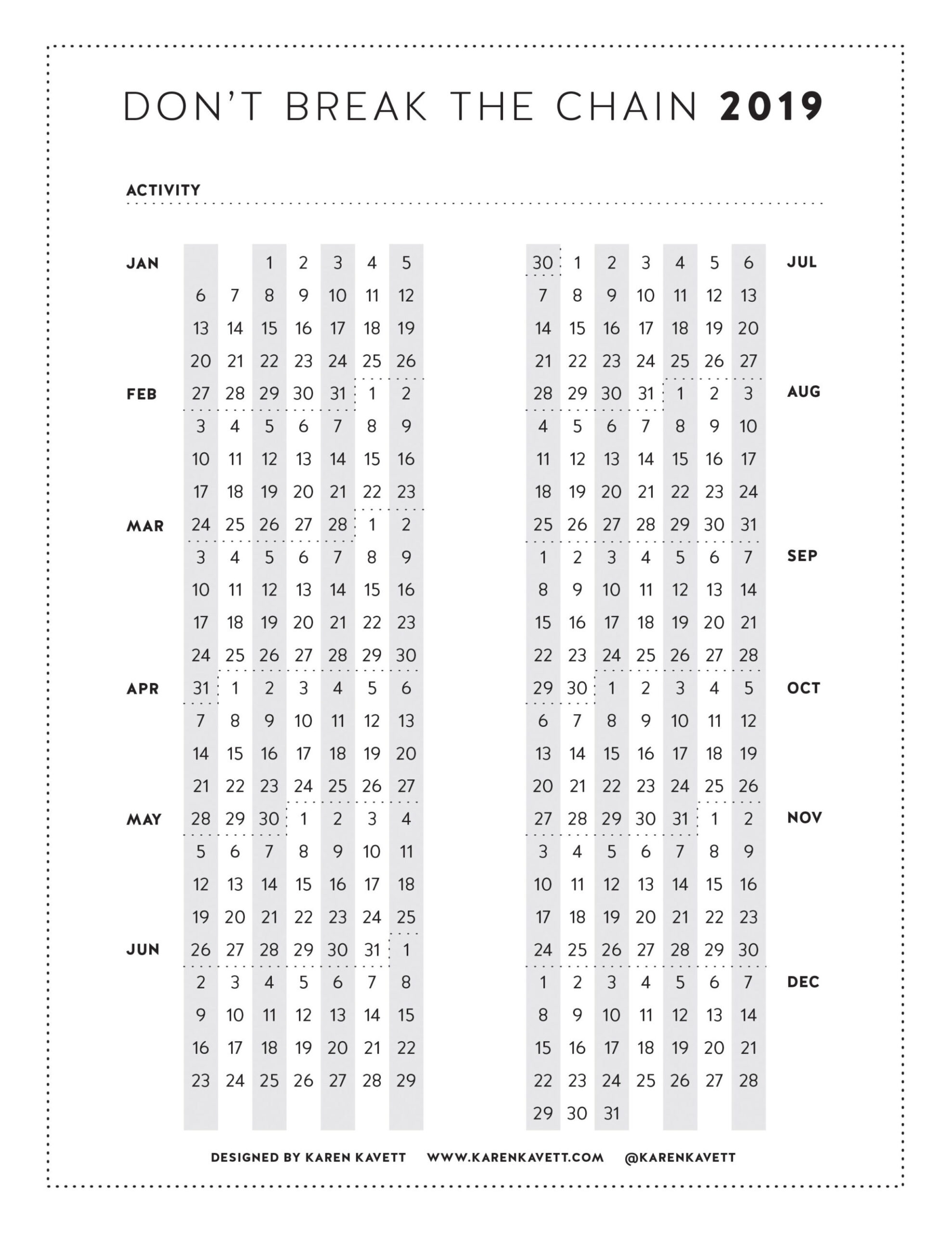 Don't Break the Chain Calendar 2019 Karen Kavett