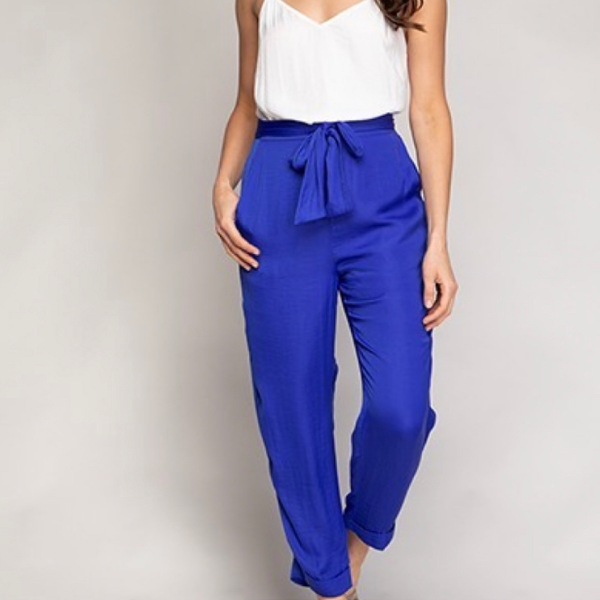 Capri Slim Leg Woven Pants Capri Blue Karishma Boutique