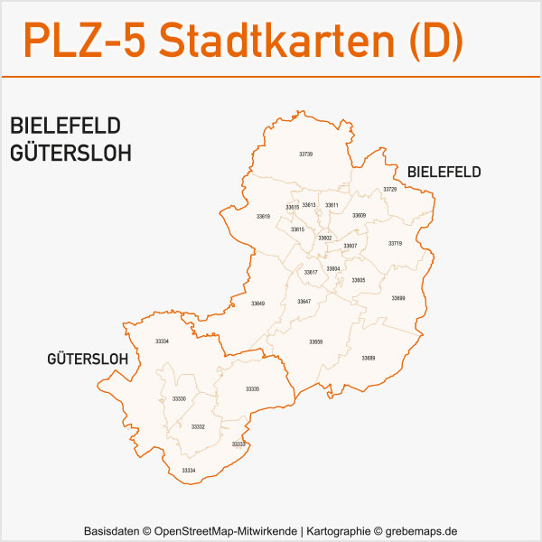 PostleitzahlenKarten PLZ5 Vektor Stadtkarten Deutschland grebemaps