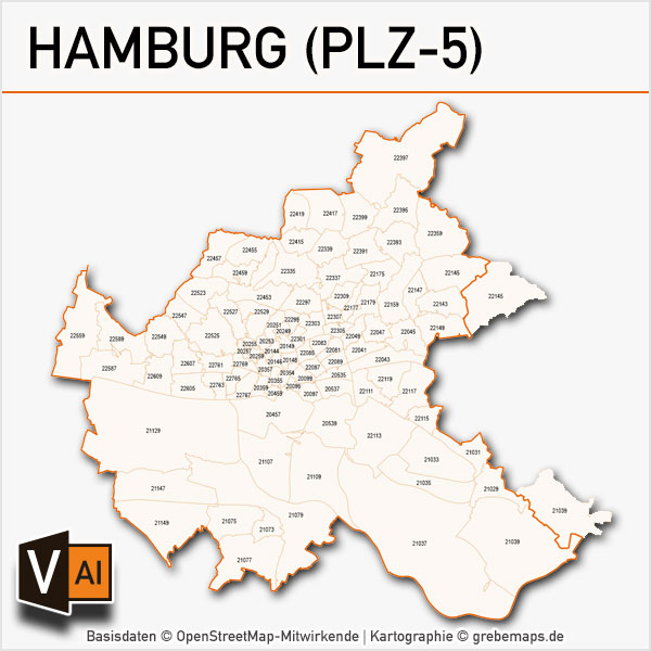 Hamburg Plz Karte Hamburg PostleitzahlenKarte PLZ5 Vektor grebemaps Kartographie