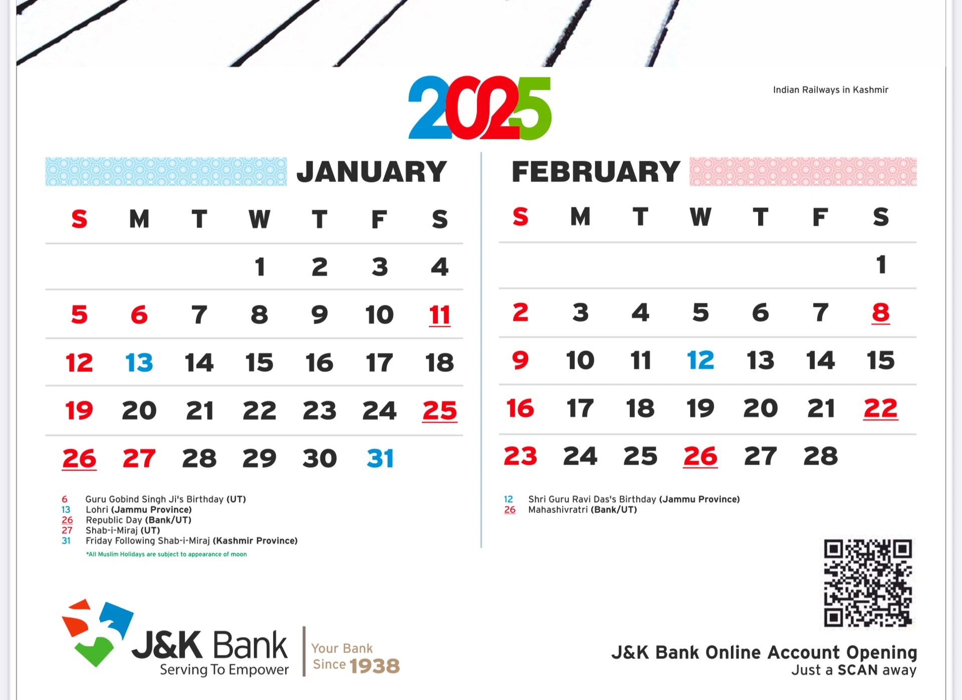 JK Bank Calendar 2025 PDF Released Wall Calendar 2025 PDF Version