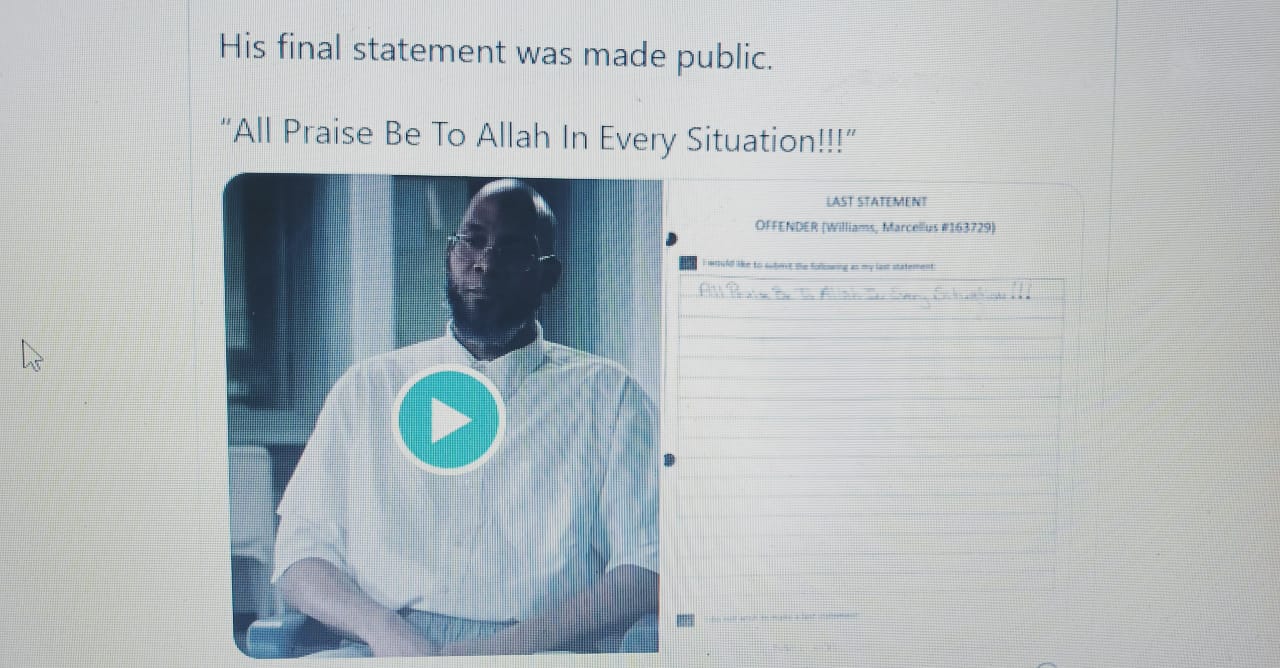 Last Words of Marcellus Williams go Viral, “All Praise Be To Allah In