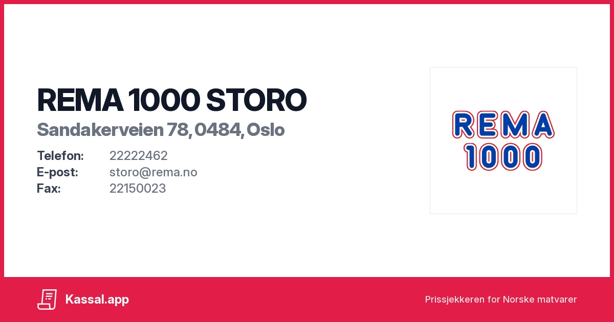 REMA 1000 STORO i Sandakerveien 78, 0484, Oslo Kassalapp®