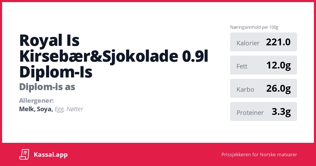 Royal Is Kirsebær&Sjokolade 0.9l DiplomIs Kassalapp®