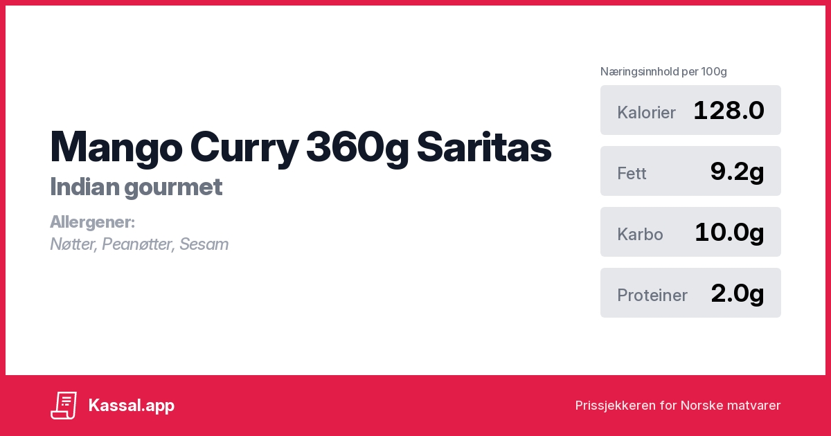 Mango Curry 360g Saritas Kassalapp®