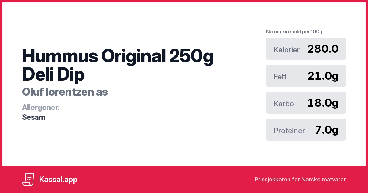 Hummus Original 250g Deli Dip Kassalapp®