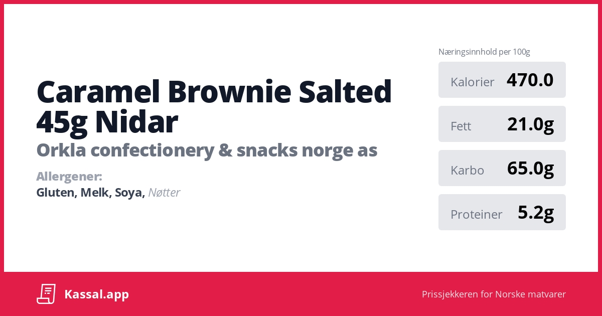 Caramel Brownie Salted 45g Nidar 🧾Kassalapp