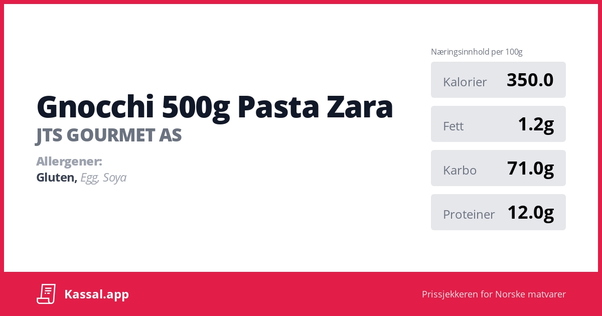 Gnocchi 500g Pasta Zara Kassalapp®