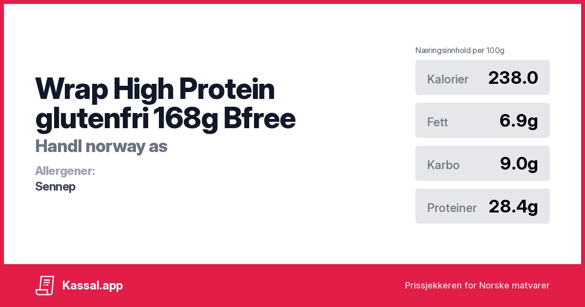 Wrap High Protein glutenfri 168g Bfree Kassalapp®