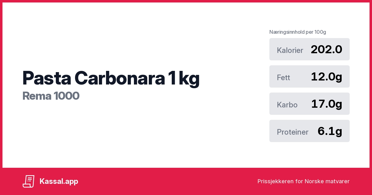 Pasta Carbonara 1 kg Kassalapp®