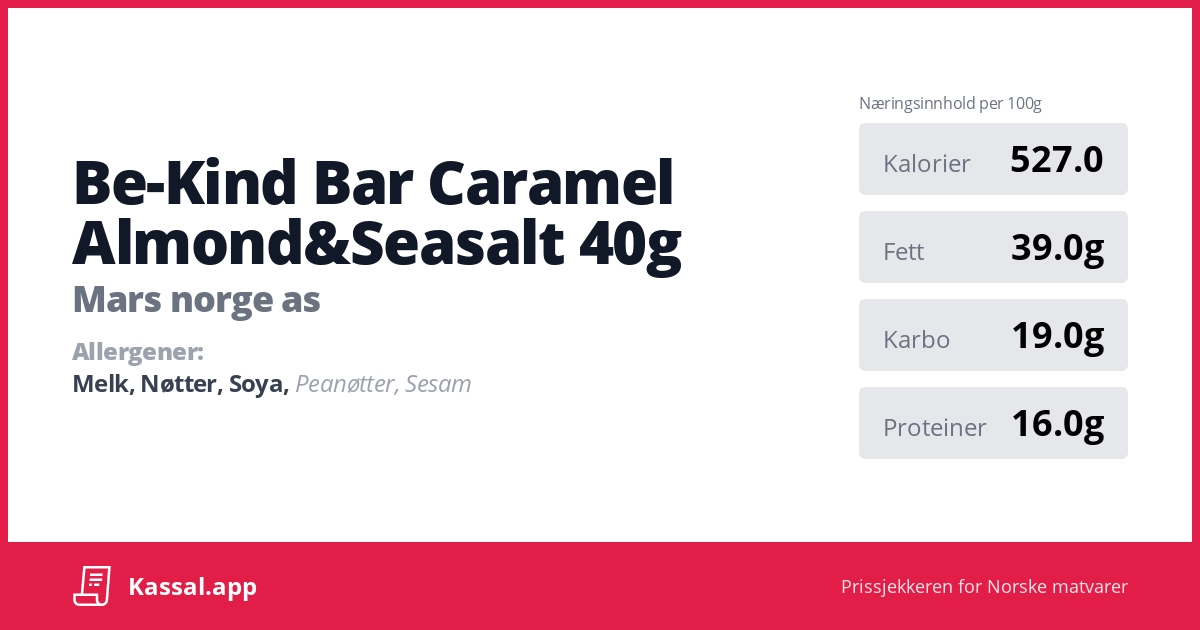 BeKind Bar Caramel Almond&Seasalt 40g Kassalapp®