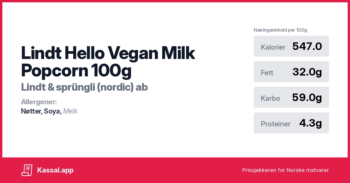 Lindt Hello Vegan Milk Popcorn 100g Kassalapp®