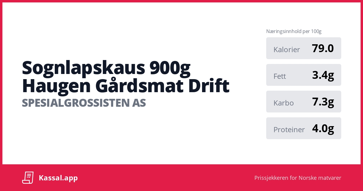 Sognlapskaus 900g Haugen Gårdsmat Drift Kassalapp®