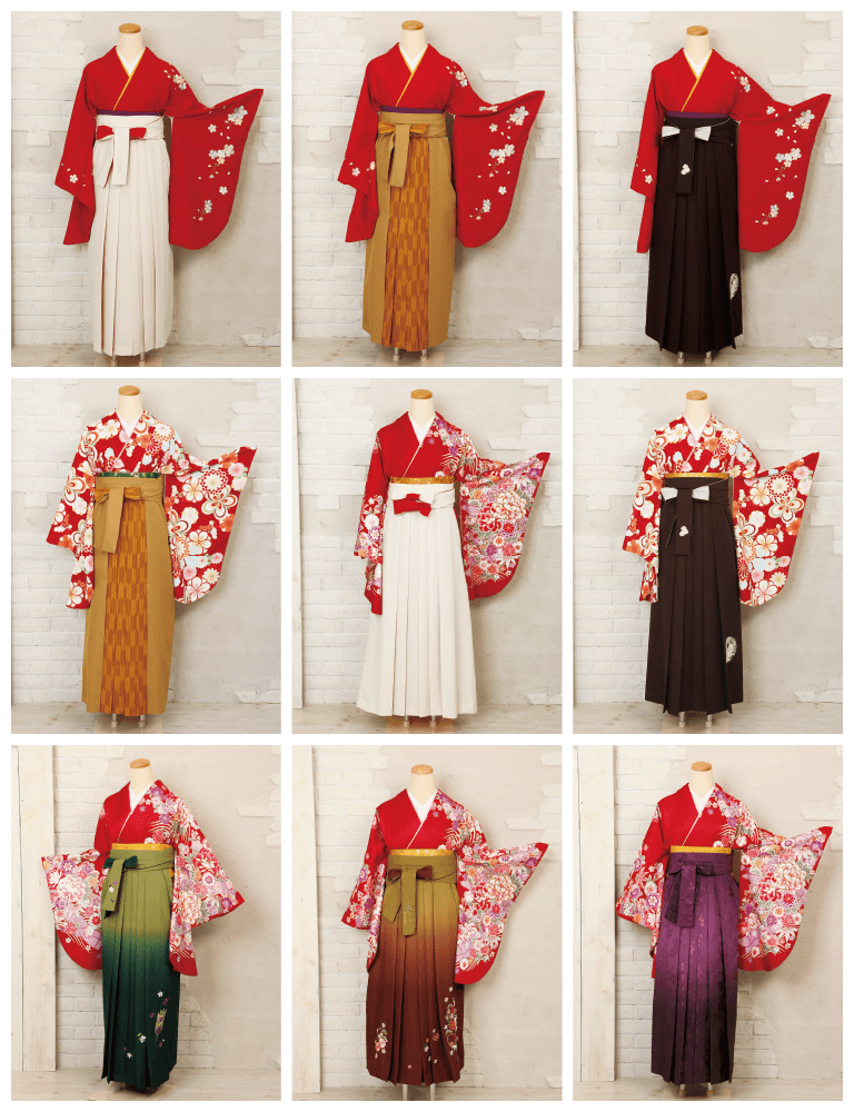 【卒業袴】赤着物に合わせる袴はどれにする?~おしゃれ女子卒業式コーデ~ 愛知の成人式と卒業袴レンタルは振袖専門館花舎へ愛知の成人式と卒業袴